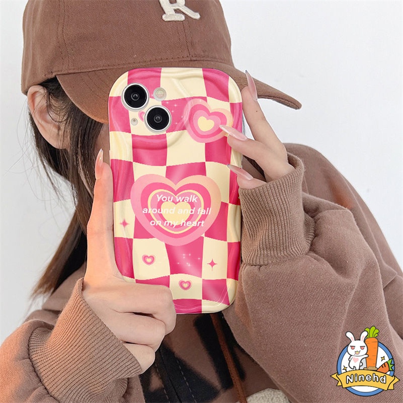 Oppo A17 A17K A57 A77 A77s A16K A16 A15 A15s A3s A5s A78 A76 A96 A74 A54 A93 A94 A95 A53 A9 A5 Mewah Hati Pink Love Glossy Air Cushion Phone Case Anti Gores Gelombang Edge Case