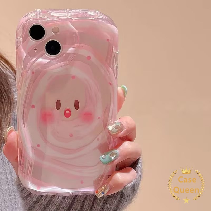 Smiley Lucu Couple 3D Wavy Curved Edge Case Untuk Oppo A17 A17K A5s A54 A7 A15s A15 A53 A3s A57 A35 A12E A16 A77S A77 A33 A12 A11K A16s A32 Badut Lucu Hewan Kecil Bear Duck Cover