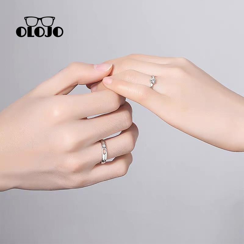 [Olojo Cincin Pasangan Hati Serasi Hollow Love Diamond Ring Untuk Pria Dan Wanita