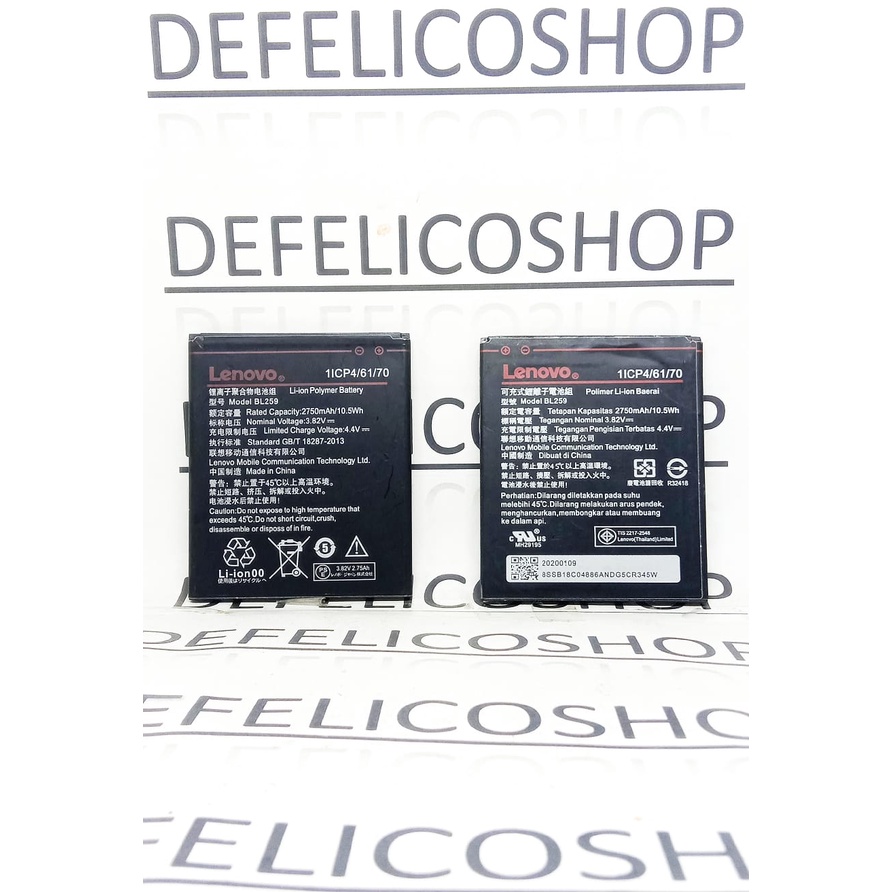 Baterai HP Lenovo BL259 A6020 (Vibe K5) K5 Plus K3 Lemon a6600d40 BL259 OEM 2750 mah Batre HP
