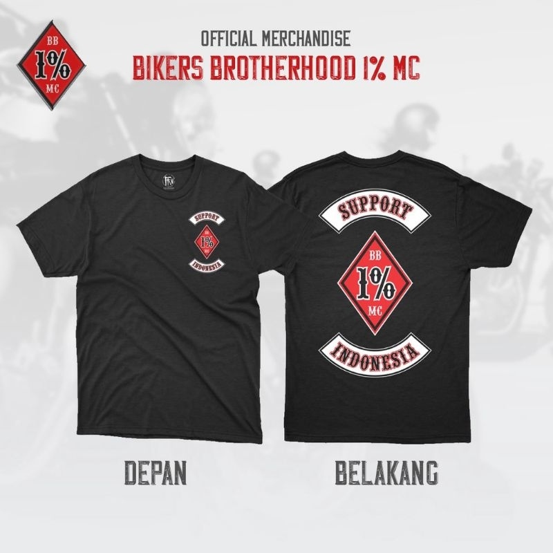 ABS_  Baju Kaos Bikers Brotherhood BB 1% mc Support Indonesia Lengan Pendek High Quality