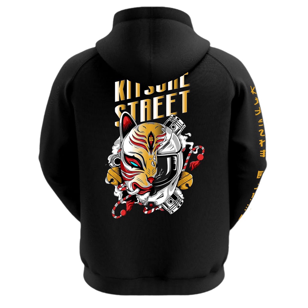 Hoodie Pria KITSUNE STREET Hoodie Terbaru  size L-XXL sweater  fleece  distro  hitam