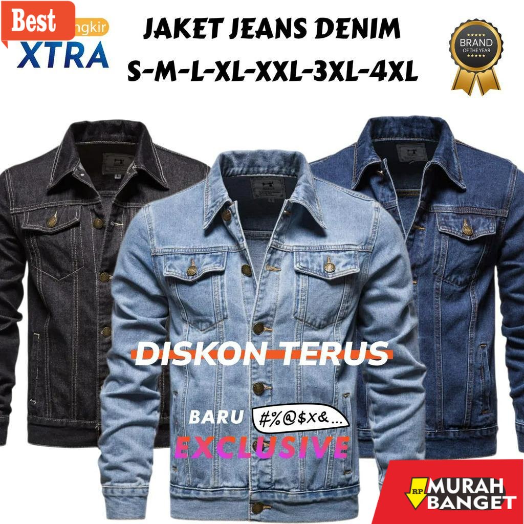 Jaket kulit pria terbaru- Jaket Jeans Denim Pria Wanita Dewasa Lengan Panjang Polos Hitam Biowash Bi