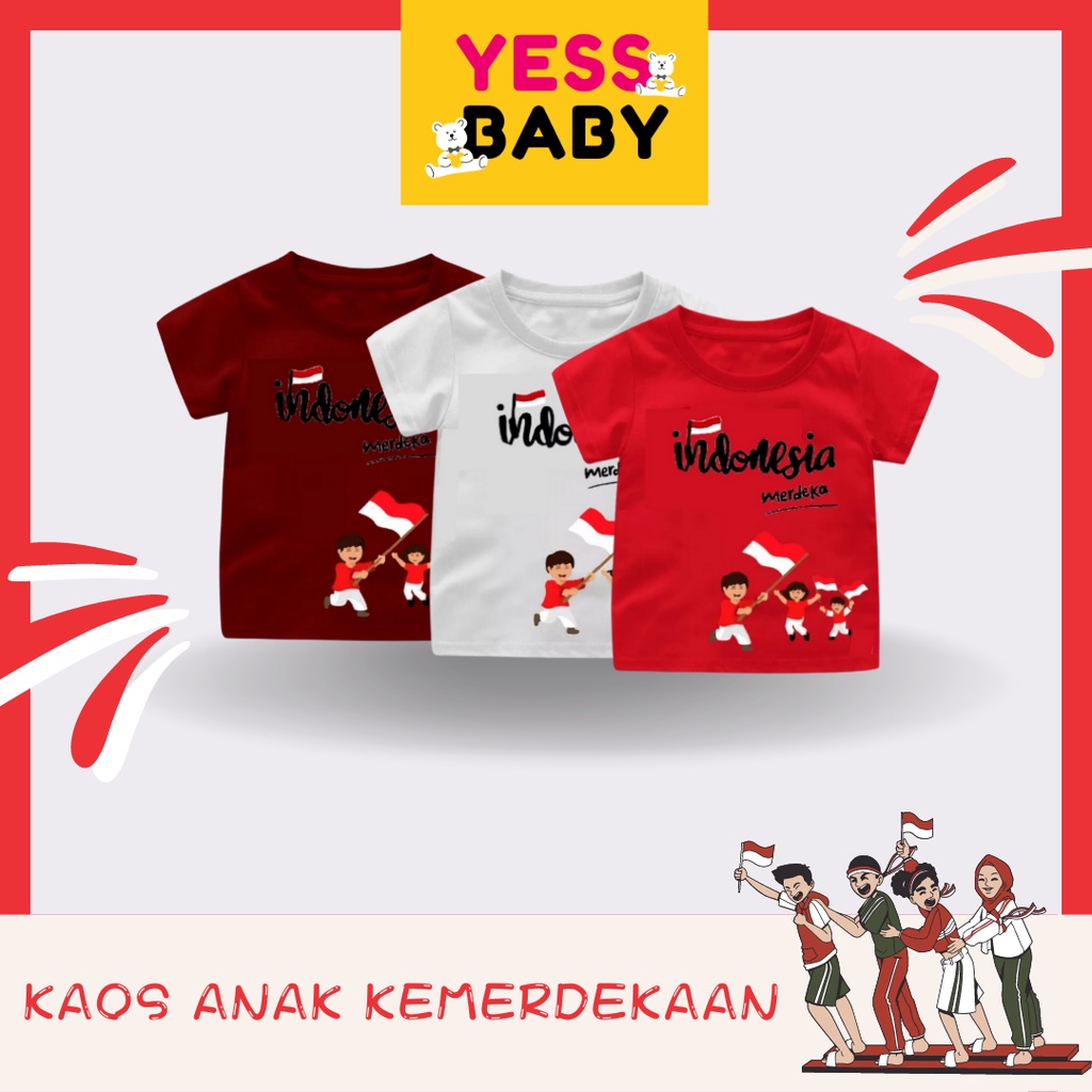 YESSBABY KAOS ANAK MOTIF 17 AGUSTUS KEMERDEKAAN INDONESIA katun combe merah putih usia 1-6 tahun