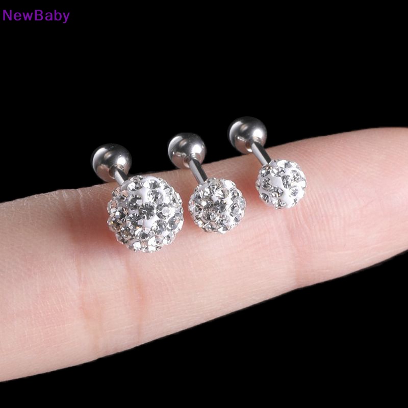 Newbaby Anting Bola Kristal Baja Bedah Ear Plugs Alis s Wanita Ear Studs Cartilage Tragus Helix Lip Studs Ring Internal Thread Body Jewelry ID