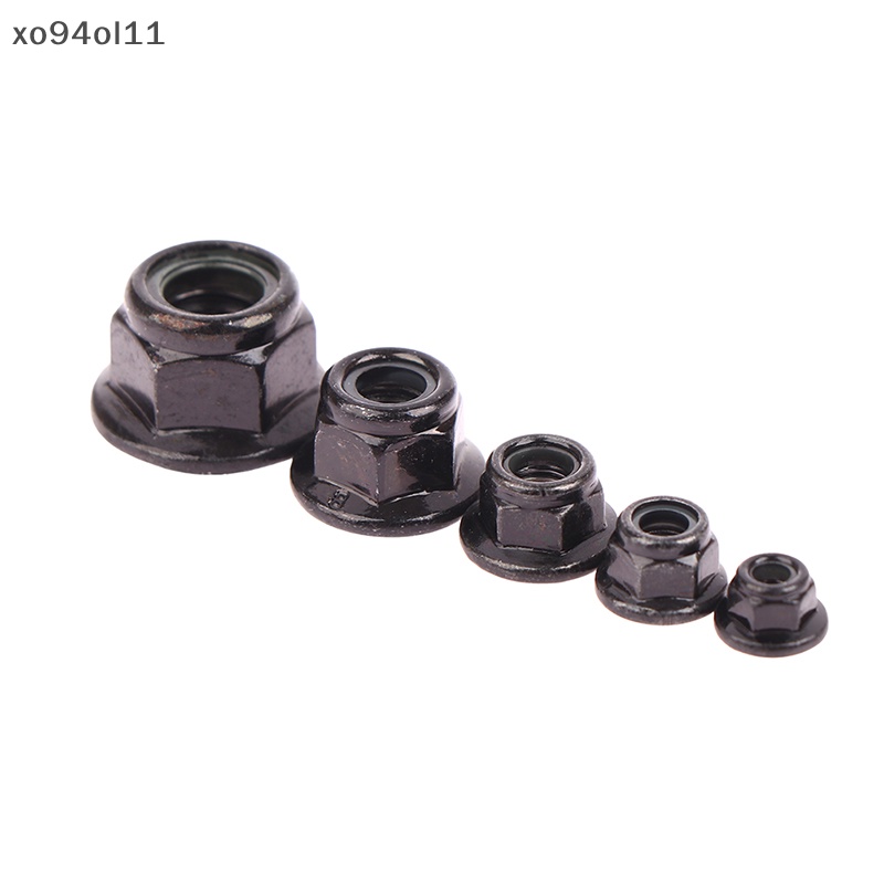 Xo 10pcs M3 M4 M5 M6 M8 Hitam Baja Karbon Hex Flange Nylon Insert Lock Nut Self-locking Nylock Locknut OL