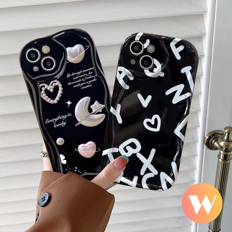 Casing Tepi Melengkung Bergelombang 3D Untuk Redmi Note11 12 8 9 10 11s 10s 10Pro 10 Pro Max Plus Redmi 9A 10 9C NFC 10C 9 A1 A2 9T 10A POCO M3 Alphabet Romantic Bulan Bintang Love Hati Lembut Sarung