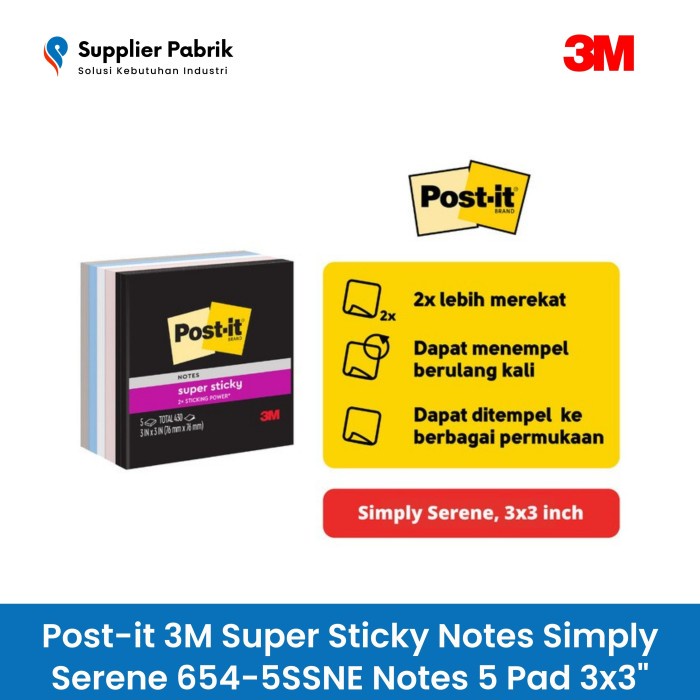 

Post-it 3M Super Sticky Notes Simply Serene 654-5SSNE Notes 5 Pad 3x3