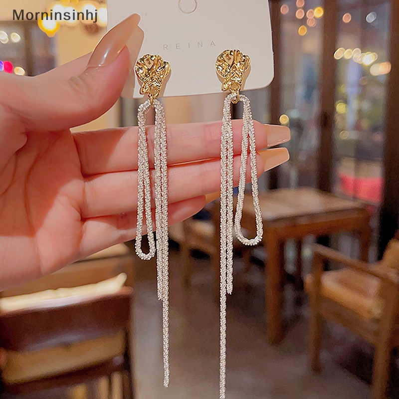 Mornin 1pasang Anting Berlian Imitasi Ringan Vintage Fashion Rumbai Bling Gaya Korea Berlebihan Menjuntai Earring Chain Untuk Wanita Hadiah id