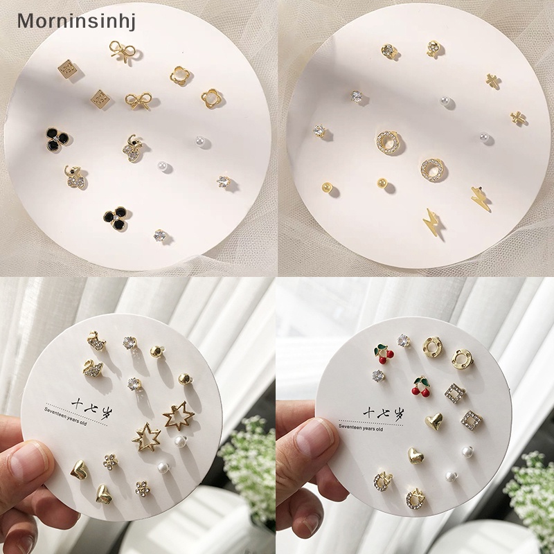 Mornin Fashion Minggu Telinga Studs Heart Ikatan Simpul Peart Stud Earrings of Women Girls New 7pasang Anting Geometris Sederhana Perhiasan Hadiah id