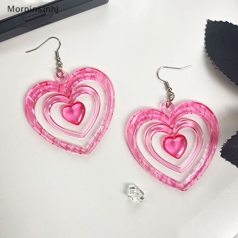 Mornin 1pasang Y2K Anting Pink Hollowout Anting Hati Anting Cinta Aesthetic Lucu id