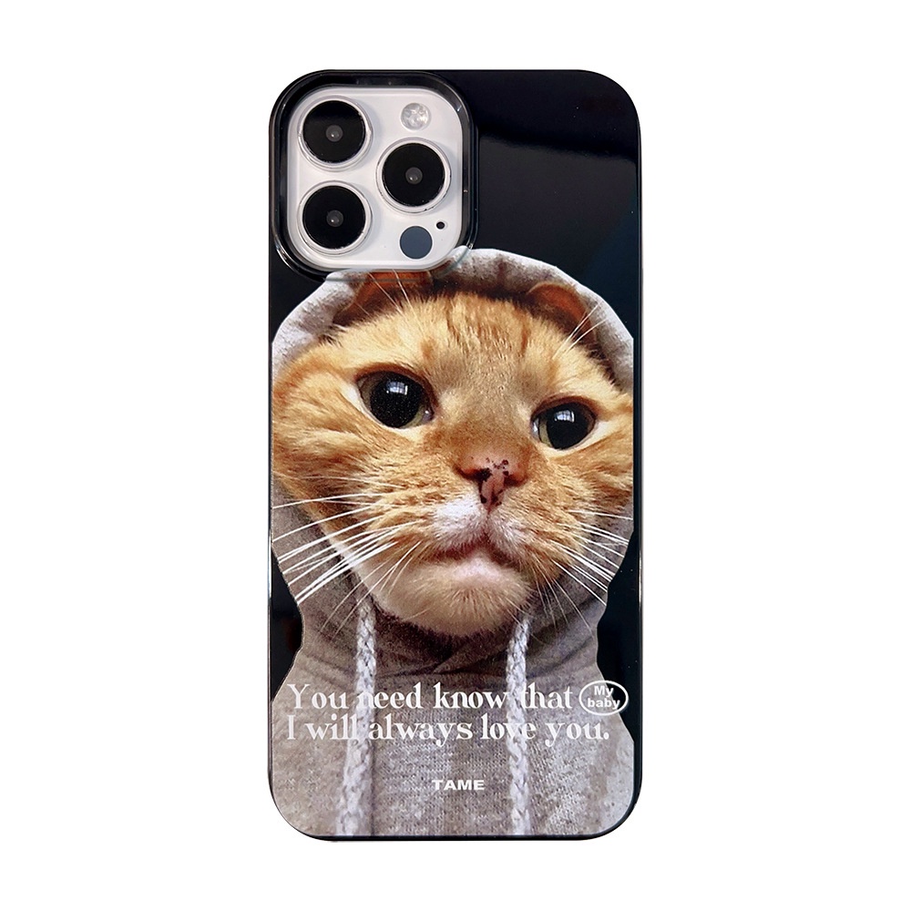 Ins Keren Abu-Abu Hoodie Kucing Kartun Silikon Case Untuk Iphone SE2020 7/8 Plus 14x XR XM 11 12 MINI 13 PRO MAX Casing Cover Pelindung AT0341