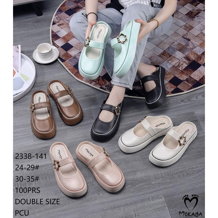 Sepatu Sandal Slop Jelly Wanita dan Anak Cewek Ban List Warna Gesper Bunga Gold Samping Platform Tebal Super Cantik Simple Elegant Import Mokaya / Size 30-41 (2338-141)