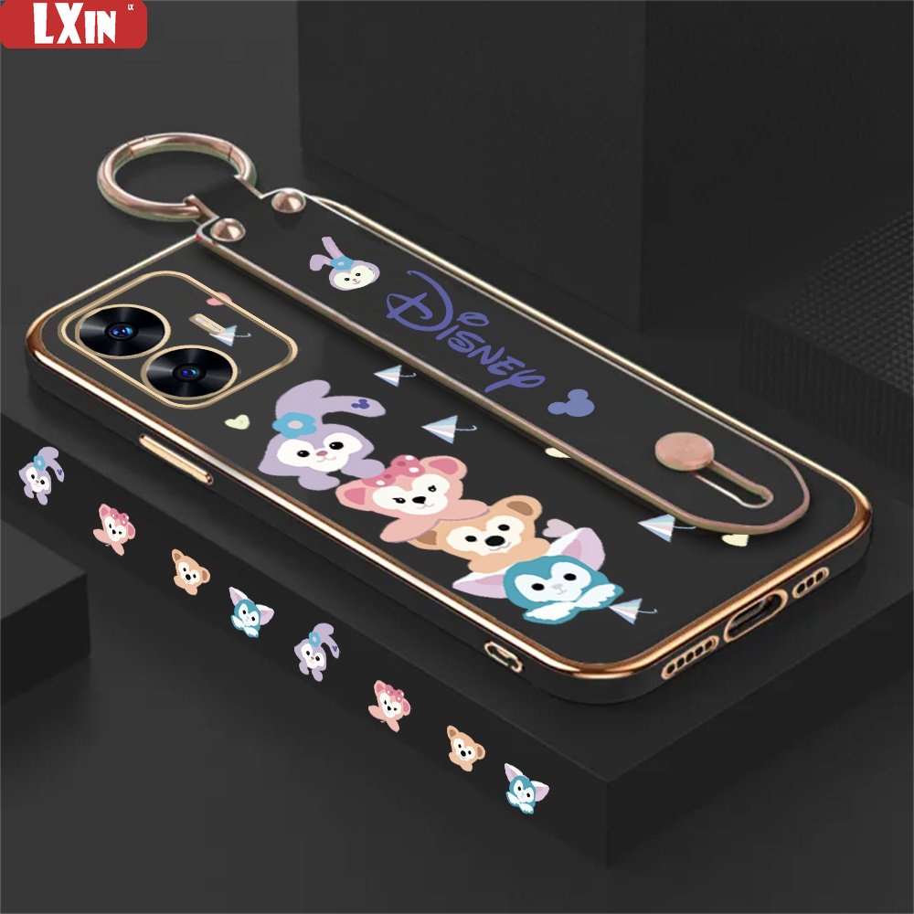 Luxury Case Realme C53 C55 C33 C30 C35 C21Y C25Y C31 Realme10 5i 6i C11 2021 C15 C12 C25 C20 C2 Narzo 50A Fashion Kartun Stellalou Lipat Stand Holder Plating Karet Soft Cover