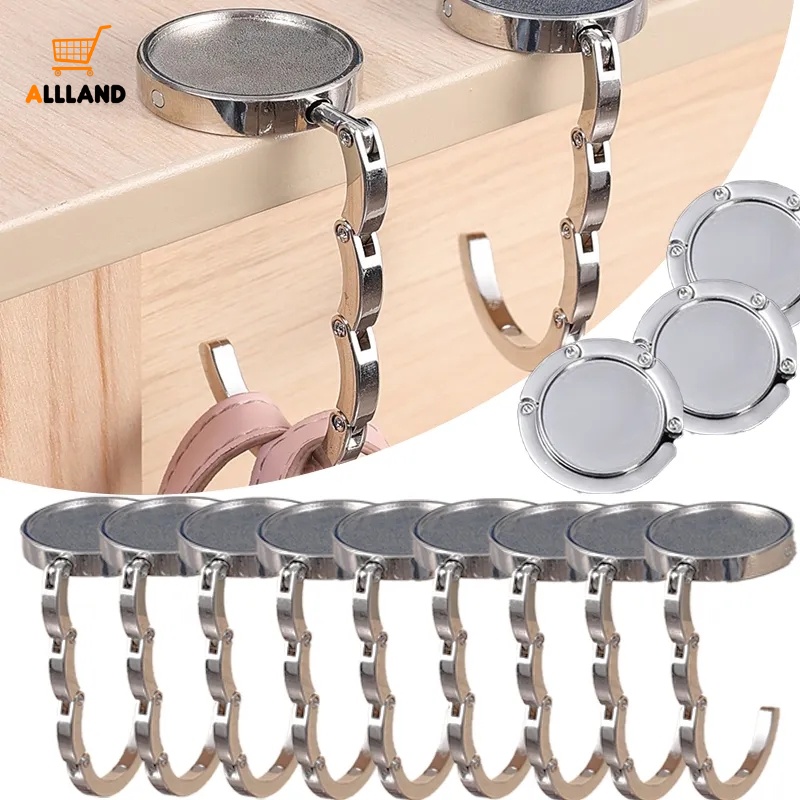 Mini Round Foldable Table Side Metal Hanging Hook/ Rak Penyimpanan Tas Tangan Meja Kantor Portable/ Tamasya Mudah Dibawa Hemat Ruang Tote Bag Hooks