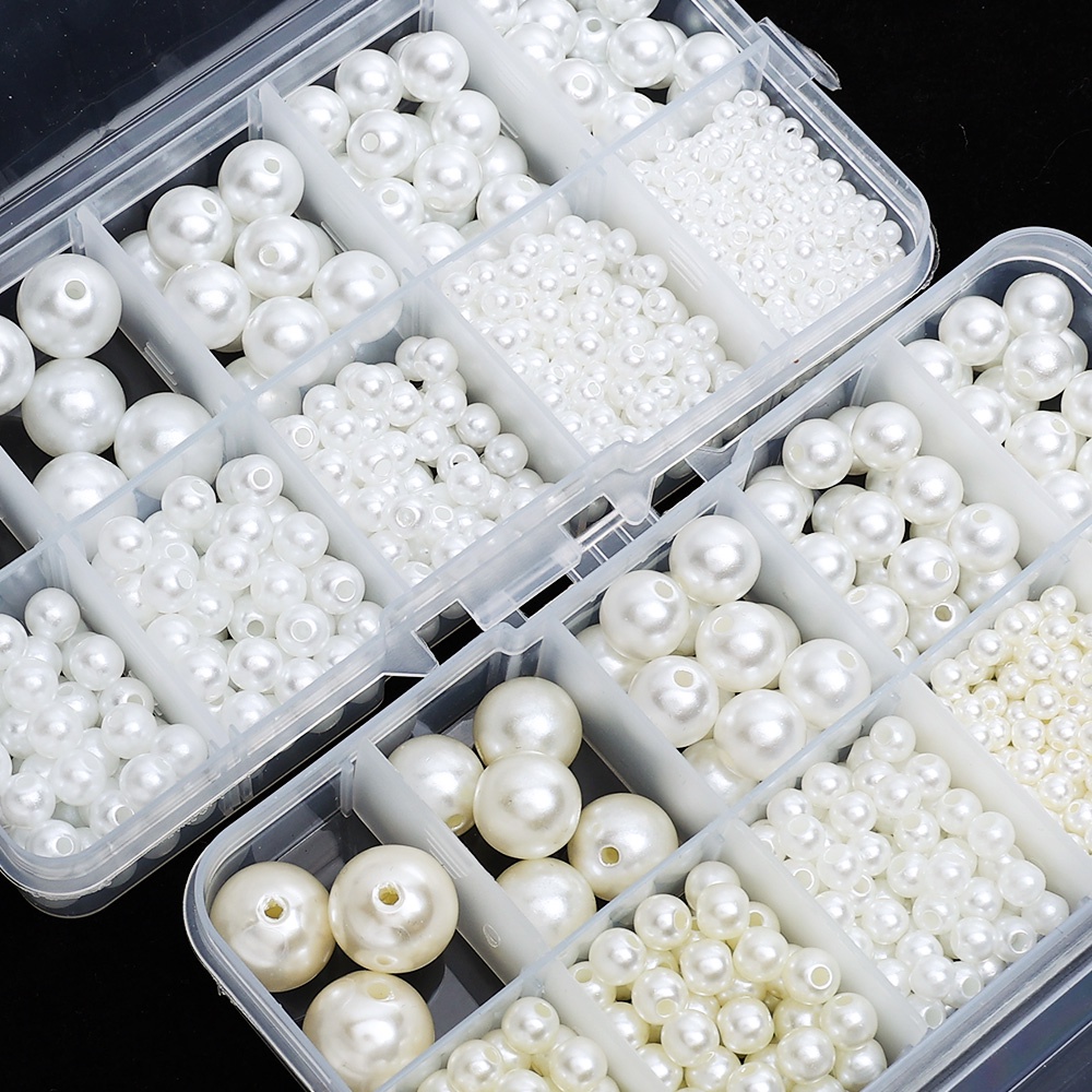 Manik-manik Plastik Bulat Putih Dengan Lubang/Mutiara Imitasi DIY Aksesoris/ Tas Shoe Nail Art Dekorasi