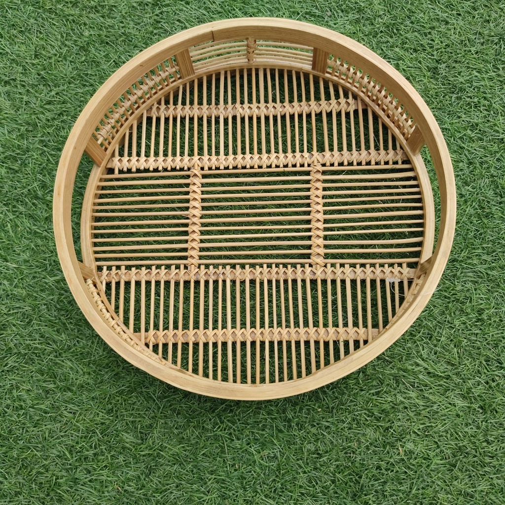 AKN88 - Keranjang Nampan Tempat Minuman Tray Bambu Bulat - 30x30x7cm