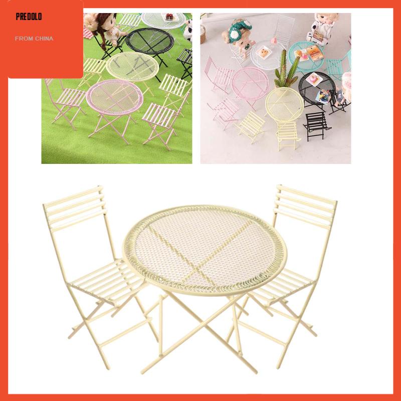 [Predolo] Set Meja &amp; Kursi Miniatur Rumah Boneka Metal Skala1:12 Coffee/Tea Furniture