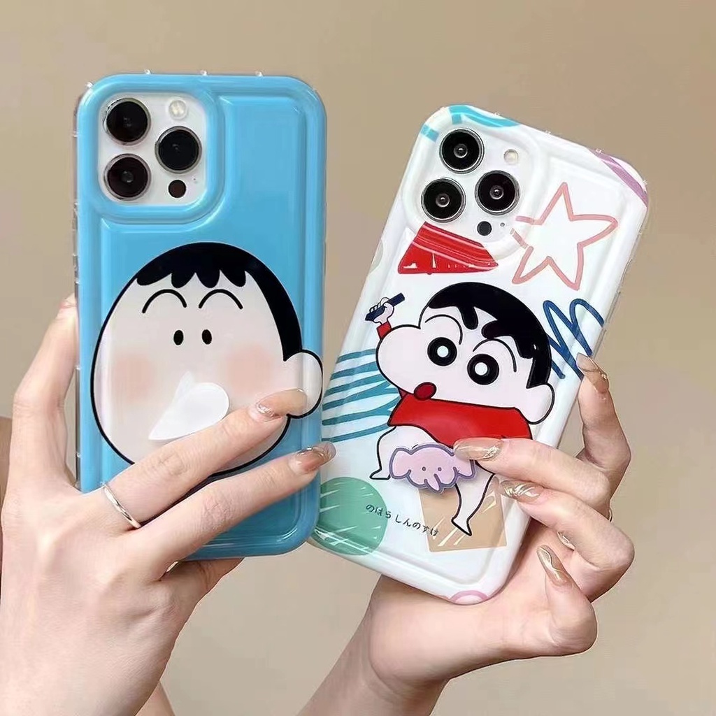 【Rotatable Toy】 So Cute Funny Crayon Shin-chan Airbag Soft Case for IPhone X XR XS Max 11 12 13 14 Pro Max 14 Plus Women Girl Lovely elephant Cartoon Phone Case Anime