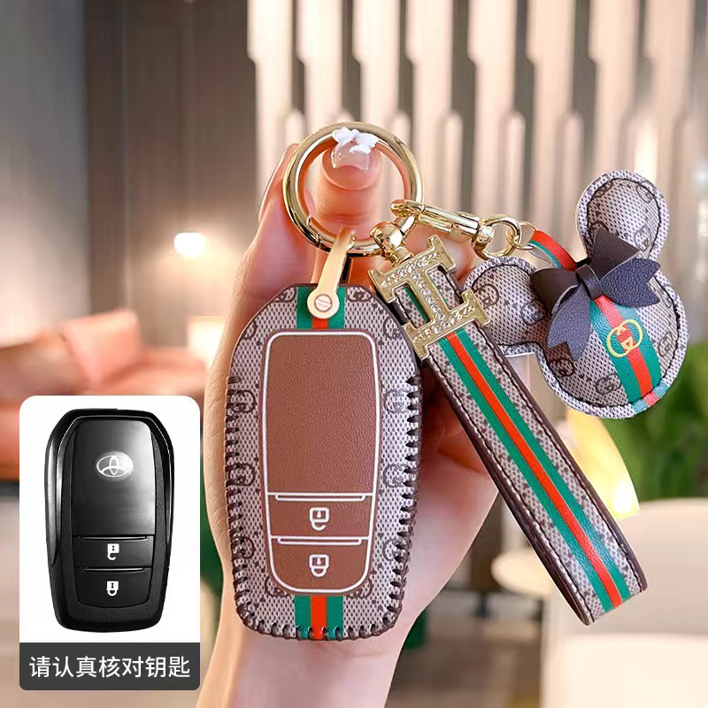 (Spot)Untuk Toyota Vios 2014-2019 3Button Keyless Remote Kunci Mobil Leather Key Cover Case