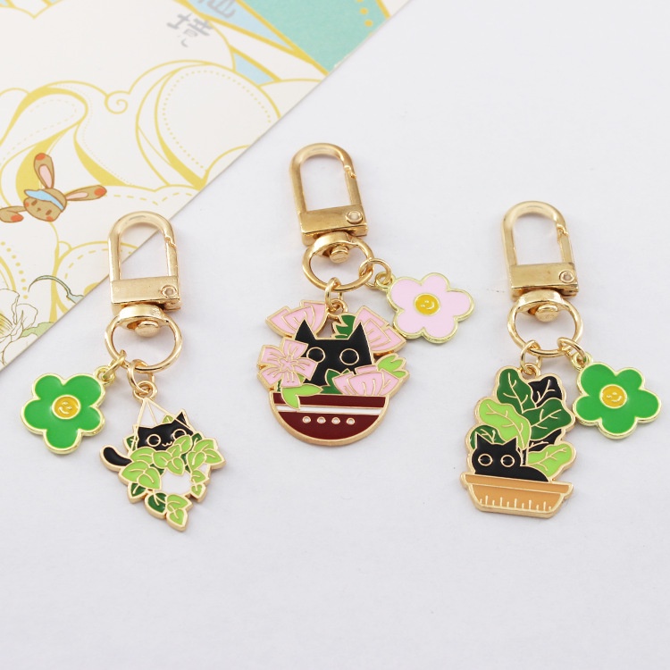 Cats In Plants Keychain Kucing Hitam Lucu Pot Tanaman Liontin Ransel Keychians Pesona Gantungan Kunci Mobil Pasangan Hadiah