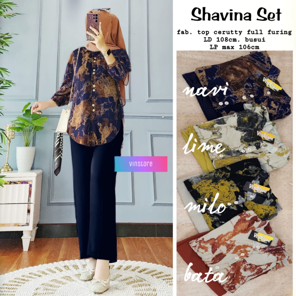 READY • SHAVINA SET Celana ORI VINSTORE | Ld108 Top ceruty