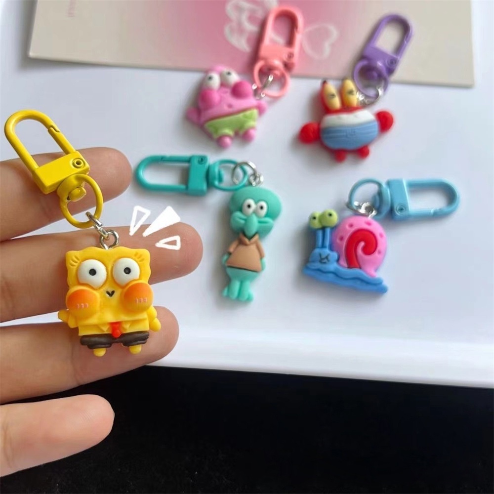 5pcs SpongeBob Gantungan Kunci Lucu Kartun Resin Liontin Untuk Anak Perempuan Patrick Star Ransel Pendant