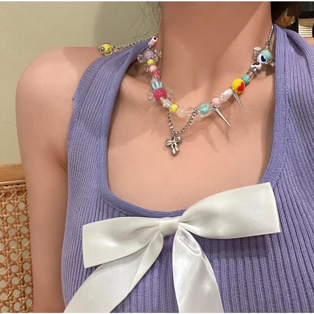 Candy Paradise Kalung Perempuan Gaya Baru Trendi Niche Desain Manis ins Manik-Manik Warna-Warni Childlike Klavikula Rantai Gelang