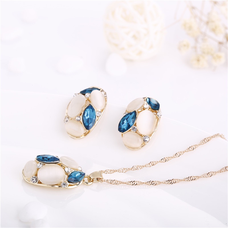 [FRA] Kalung, Anting, Set, Perhiasan Opal, Oval