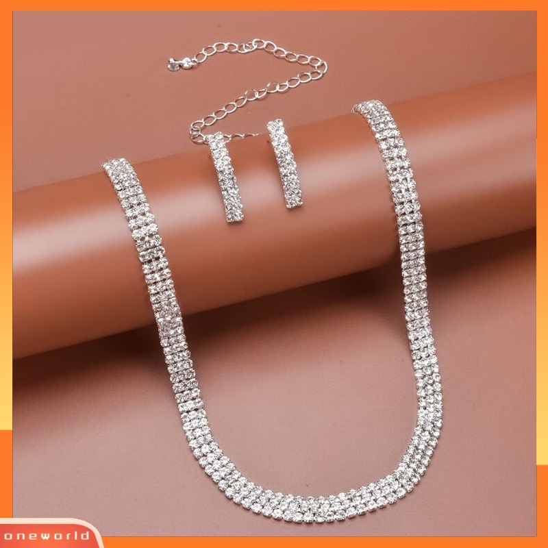 [ONR] 1set Pengantin Kalung Anting Berkilau Berlian Imitasi Elegan Mewah Hypoallergenic Wanita Gadis Stud Earrings Kit Pernikahan Perhiasan Hadiah