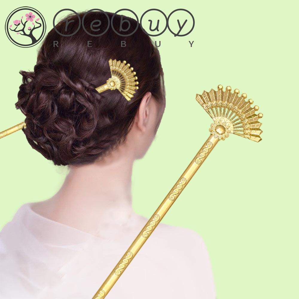 Rebuy Hair Stick Fashion Hiasan Kepala Berbentuk Kipas Logam Emas Emas