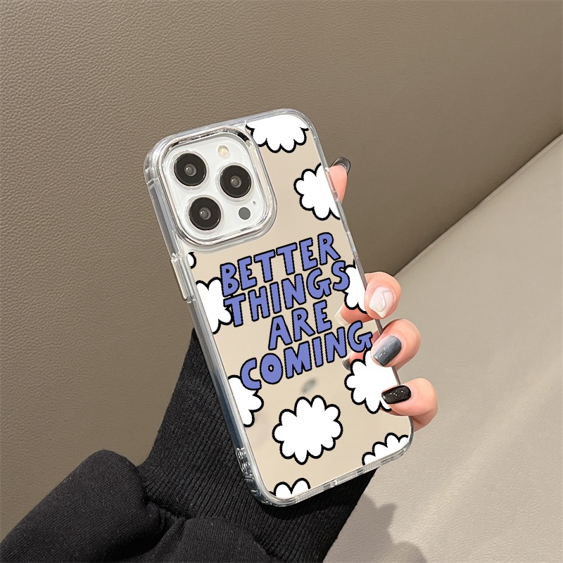 IPHONE Cloud Better Things Are Coming Mirror Phone Case Kompatibel Untuk Iphone11 12 13 14 12Pro 13Pro 14Pro Pro Max XR X XS Max Electroplating Tombol Perlindungan Mirror Cover