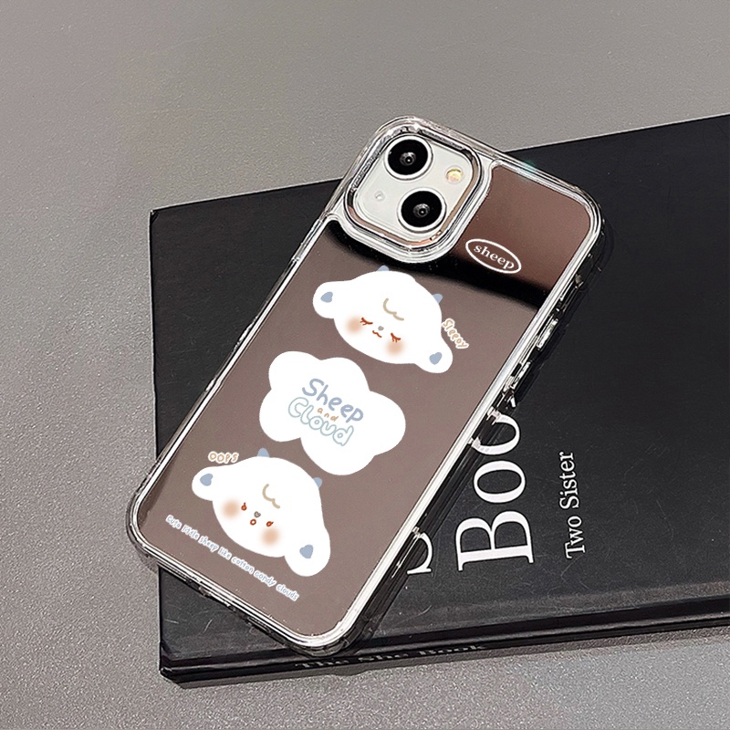 IPHONE Casing Ponsel Cermin Awan Domba Lucu Kompatibel Untuk Iphone11 12 13 14 12Pro 13Pro 14Pro Pro Max XR X XS Max Electroplating Tombol Perlindungan Mirror Cover