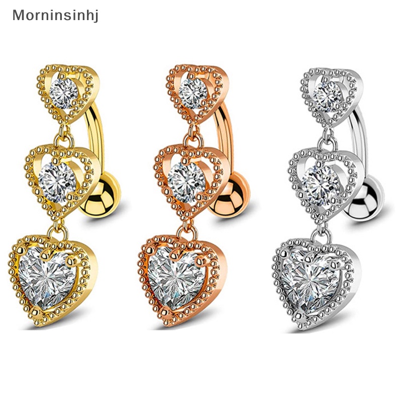 Mornin Stainless Steel 3love Heart Reverse Memakai Perut Kancing Cincin Wanita Tubuh Perut s Perhiasan id