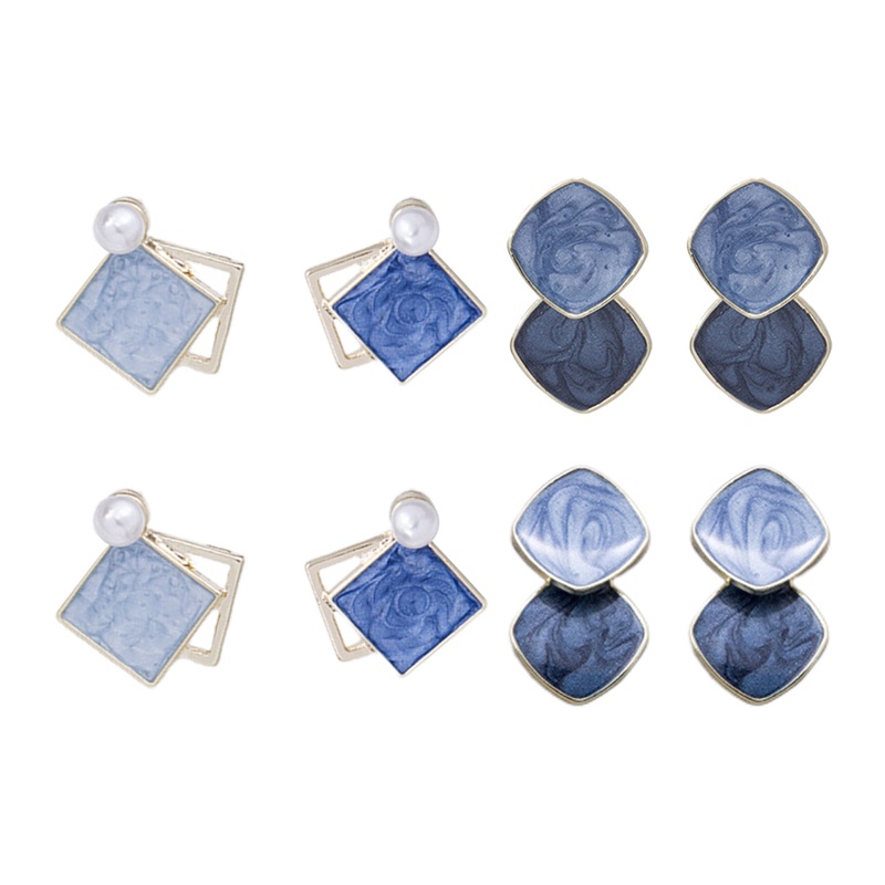 Anting Klip On Geometris Biru Korea Untuk Wanita Statement Round Square Earrings Fashion Brincos Ear Clips Jewelry