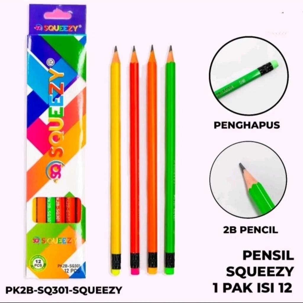 

Pencil Pensil 2B Squeezy 1 Box isi 12 Pcs / Pinsil 2B PK2B-SQ301