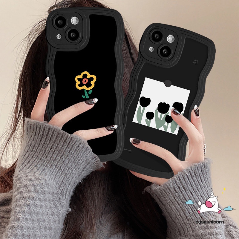 Vintage Flower Lembut Bergelombang Penutup Tepi Kompatibel Untuk IPhone 7Plus 13 11 14 12 Pro Max XR X 7 6s 8 6 14 Plus XS Max SE 2020fashion Soft Tpu Art Simple Bunga Tulip Back Phone Cover