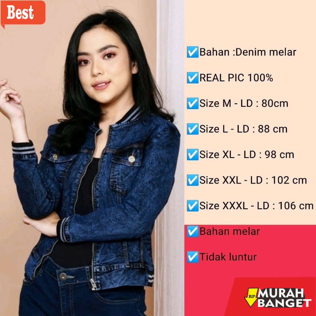 Jaket denim wanita terbaru- Jaket Jeans Wanita Jumbo Bomber Snow Terbaru Resleting Murah