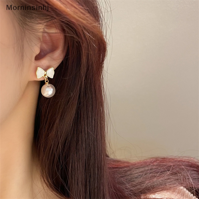 Mornin Fashion Wanita Kepribadian Sederhana Indah Temperamen Anting Busur Simpul Shell Mutiara Anting Perhiasan id