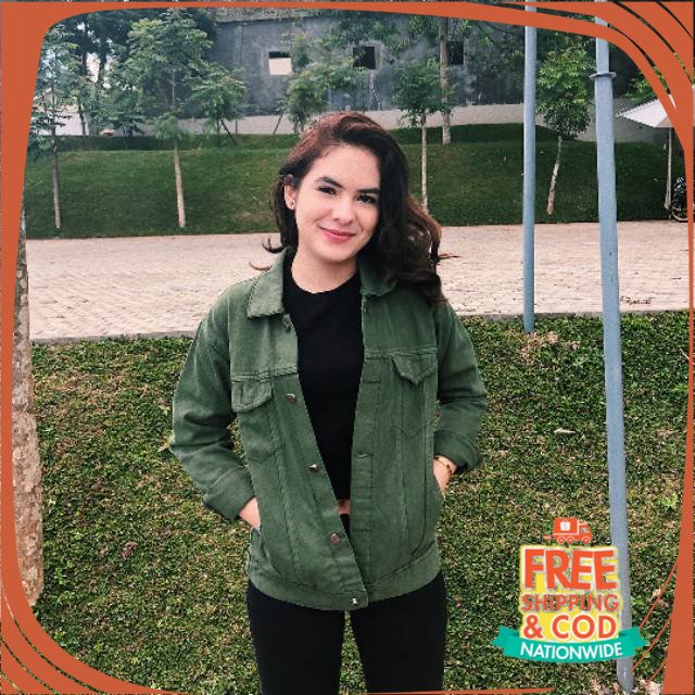 JAKET OOTD KONSER OOTD CAFE/ Jaket Jeans Oversize Hijau Army Coklat Muda Maroon Pria Wanita Jumbo Bi