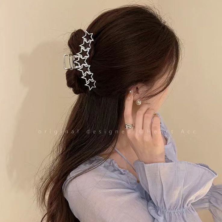 Fashion Hollow Silver Pentagram Hair Clip jepit rambut hati sederhana untuk aksesoris rambut wanita