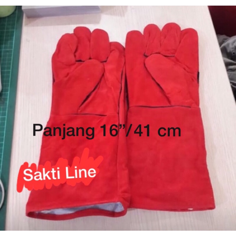 PROMO HARI INI!! Sarung Tangan Las Kulit merah - abu 12-14-16 Inch