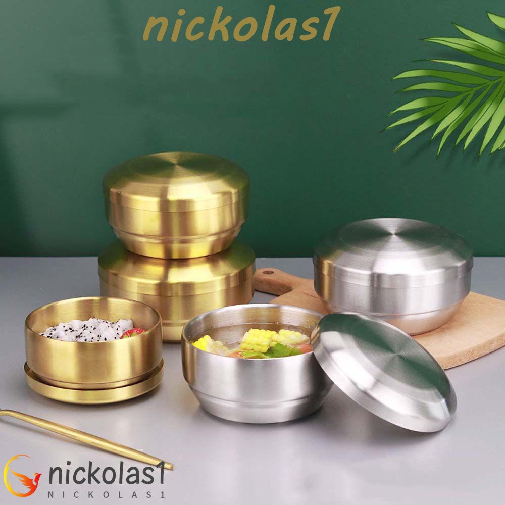 NICKOLAS1 Double Rice Bowl Silver Wadah Korea Dengan Tutup304Stainless Steel Peralatan Dapur Masakan Korea Mixing Bowl