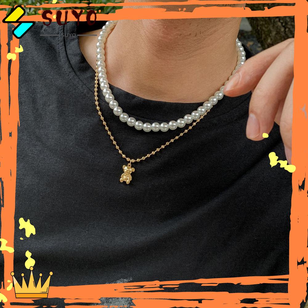 SUYO Kalung Fashion Baru Mutiara Beruang Lucu Manik-Manik Liontin