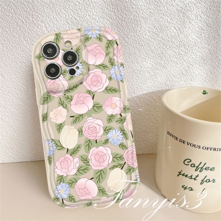 Redmi 12 12C A1 10C 10 10A 9 9A 9C 9T Note 12 12s 11s 10s 11 10 9s 9 Pro Xiaomi Poco X3 X3NFC X3Pro 12 11 Lite Rose Tulip Wavy Curved Edge Phone Case TPU Soft Cover