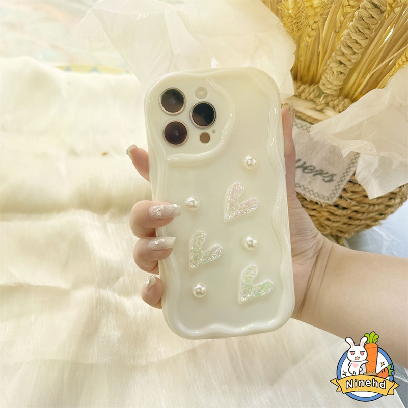 Xiaomi Redmi 12C A1 10C 10A 10 9 9A 9C 9T Redmi Note12 12s 11 11s 10 10s 9 9s Pro Xiaomi 12 11 Lite Poco X3 Pro Cream Wavy 3D Love Casing Ponsel Silikon Baru Dengan Mutiara DIY Gelang Tangan