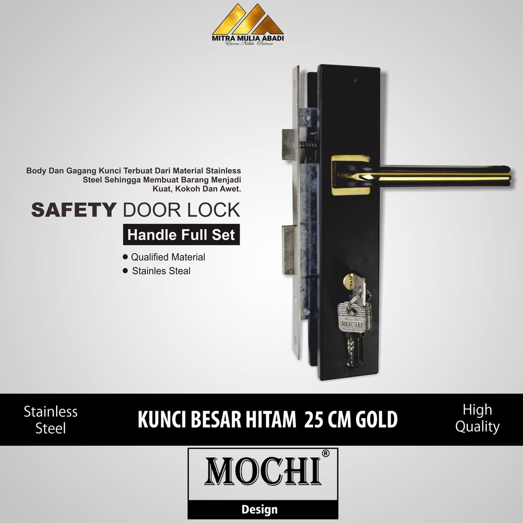 Gagang Kunci Pintu Besar 25 cm Full set  l Handel Pintu rumah Full Set MOCHI GOLD