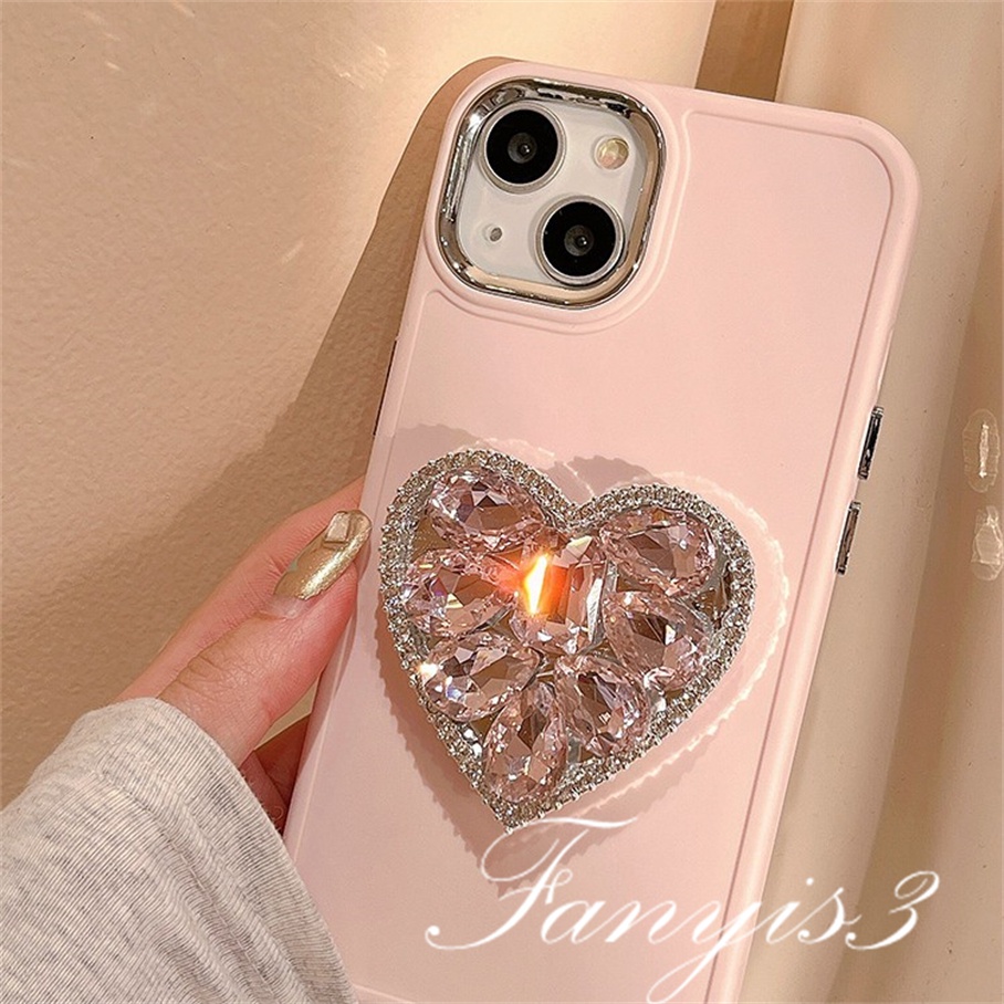 Compatible For iPhone 14 13 12 11 Pro Max X XR Xs Max 8 7 Plus Kompatibel Untuk Pink Kristal Love Phone Case Lembut Cover Pelindung Dengan Bracket