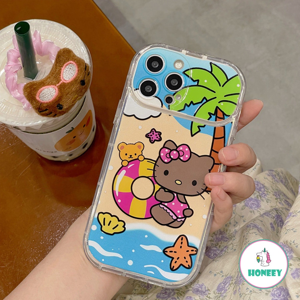 IPHONE Musim Panas Pantai Kitty Flip Mirror Phone Case Kompatibel Untuk Iphone14 Pro 13 12 Pro Max Case Iphone11Tempat Sederhana Shockproof Back Cover