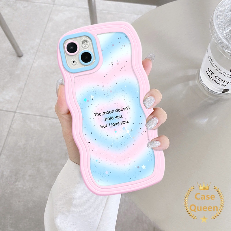 Gradient Love Heart Bling Stars Case Kompatibel Untuk IPhone XR XS X Max11 14 12 13 Pro Max 6 8 7 6s Plus SE 2020 Pink Cherry Sweet Fantasy Butterfly Graffiti Lembut Bergelombang Penutup Tepi